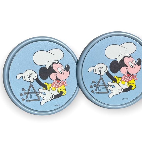 Set Of Four Disney Conimar Light Blue Plastic Mickey Mouse Coasters - Picture 6 of 6